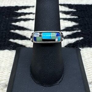 Carolyn Pollack Southwest Sterling Silver Turquoise Mosaic Inlay Band Ring 8